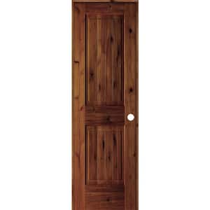 24 in. x 80 in. Knotty Alder 2 Panel Left-Hand Square Top V-Groove Red Chestnut Stain Wood Single Prehung Interior Door