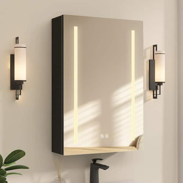 NTQ Zevra 20 in. W x 30 in. H Surface Mount Rectangular Black Aluminum Defogging LED Bathroom Medicine Cabinet with Mirror
