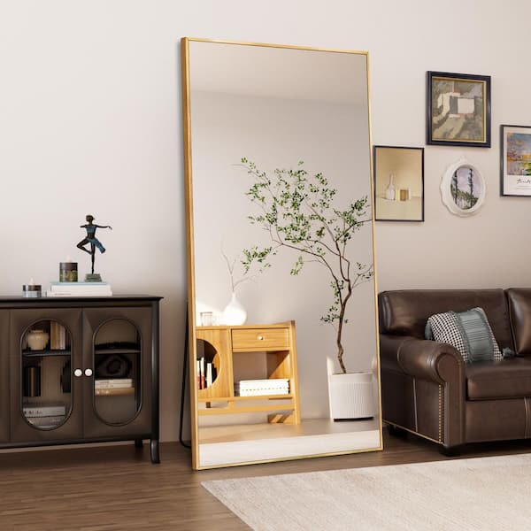 Sxiawe 28 in. W x 71.1 in. H Oversized Gold Metal Frame Modern Classic Full Length Floor Standing Mirror