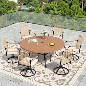 7 pc metal glass top patio table set with umbrella MFSTUDIO 7pcs Outdoor and Chairs,60 Rectangular w/ Hole The tabletop is heat resistant up to 700 degrees so you can confidently serve all your favorite meals vicllax 7-Piece Metal Outdoor Dining