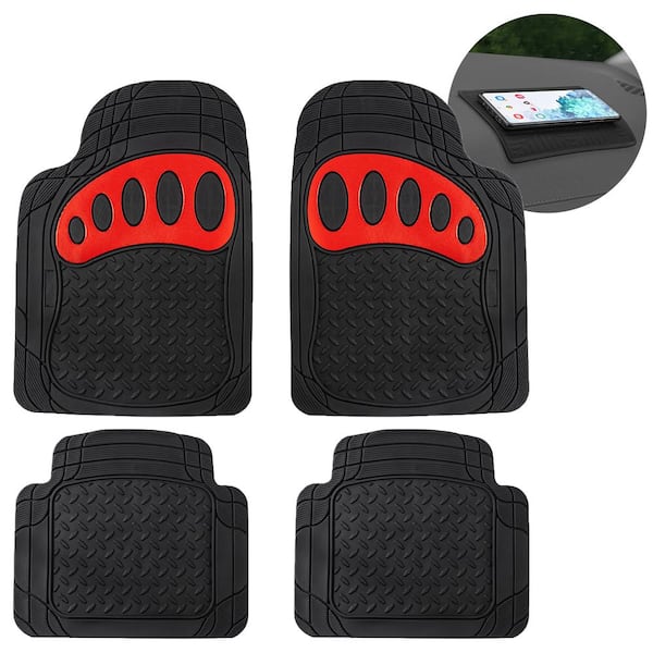 FH Group Trimmable ClimaProof Rubber Floor Mats with Footprint Design - Full Set (4-Piece)