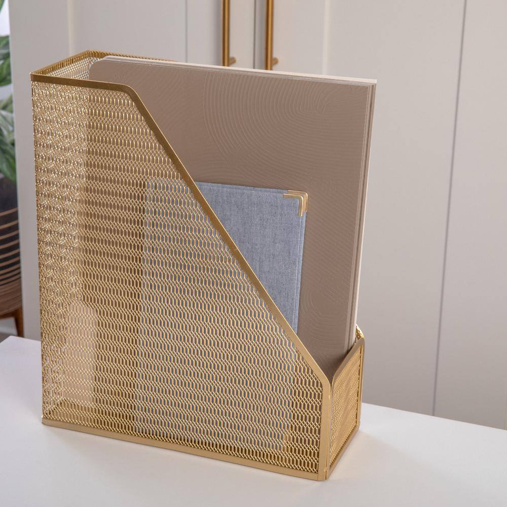Gold Mesh Metal Single Slot Magazine File Holder