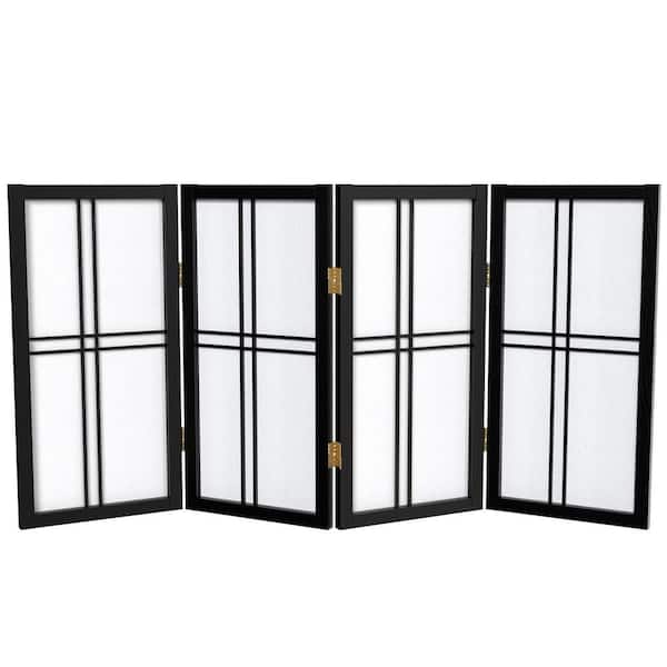 Oriental Furniture 2 ft. Short Desktop Double Cross Shoji Screen - Black - 4 Panels