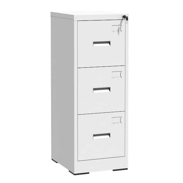 17.7 in. W 3 Drawer Metal File Cabinet with Lock, White Filing Cabinets, Modern Tool Cases for Home Office
