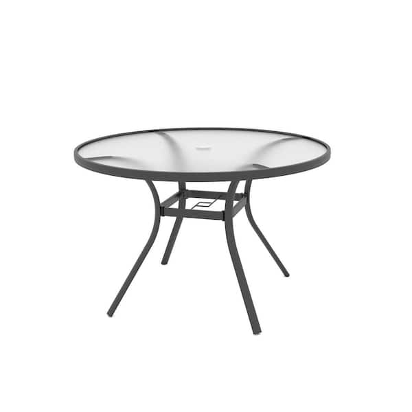 40 in, Round Glass Steel Frame Outdoor Dining Table