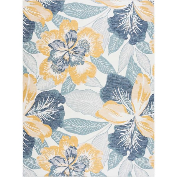 Flora Navy 8 ft. x 10 ft. Floral Indoor/Outdoor Area Rug