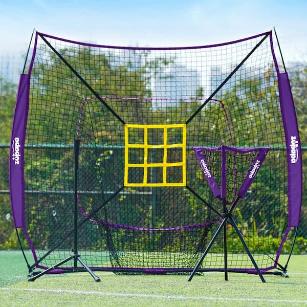 AFAIF 7 ft. x 7 ft. Baseball Softball Hitting Pitching Net Tee Caddy Set with Strike Zone, Baseball Backstop Practice Net-Pink