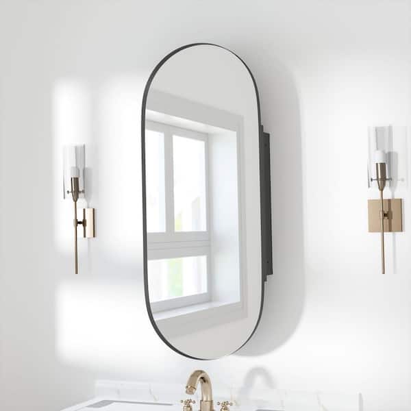 Lirago 16 in. W x 32 in. H Oval Recessed Surface Mount Medicine Cabinet Mirror in Black