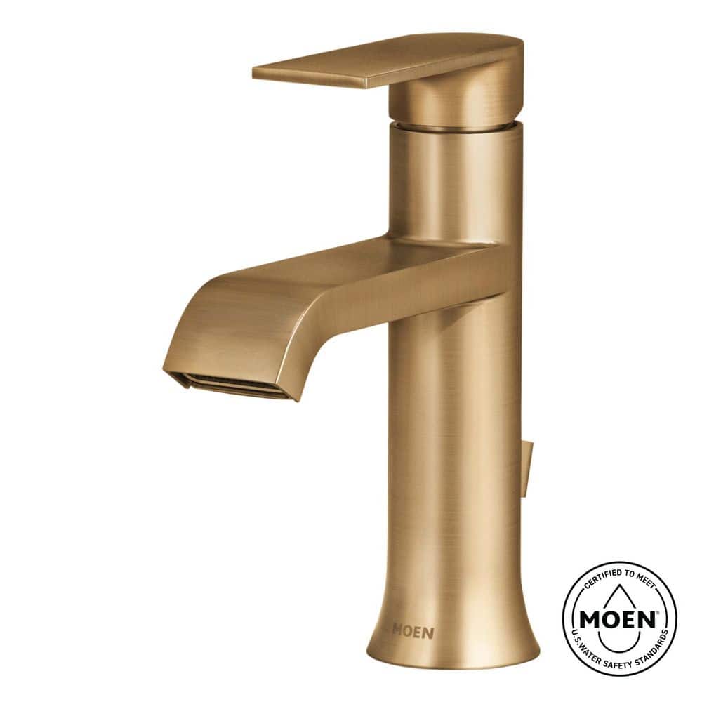 Chapado en Laton 　ゴールド　Sirena Mo MOEN Genta Single Handle Single Hole Bathroom Faucet with Drain