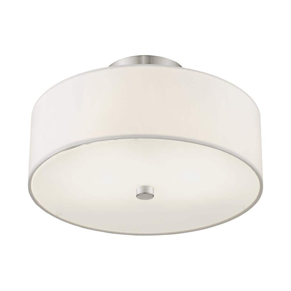 Elegant Brushed Nickel Semi-Flush Drum Light with Off-White Shade
