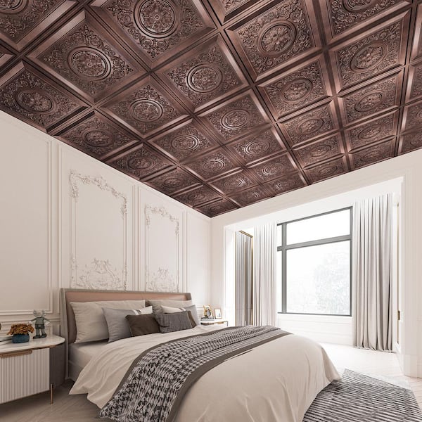 Antique Copper 2 ft. x 2 ft. Square Edge Lay-In Ceiling Tile, Decorative Glue up Ceiling Panels,12 Pack(48 sq.ft./case)