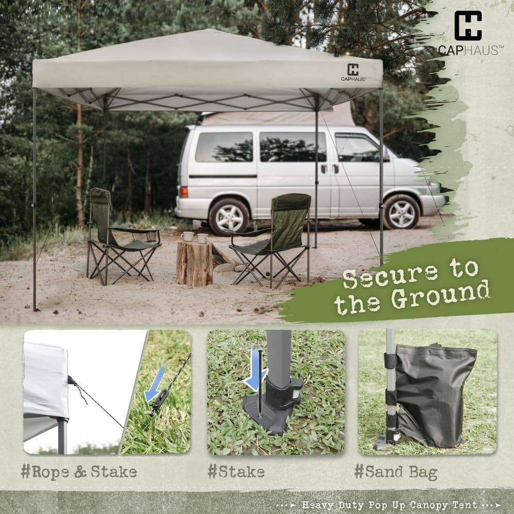 Dark Grey 10ft x 10ft Adjustable Pop-Up Canopy Tent with Steel Frame