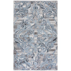 Abstract Gray/Blue 4 ft. x 6 ft. Oversized Border Floral Area Rug