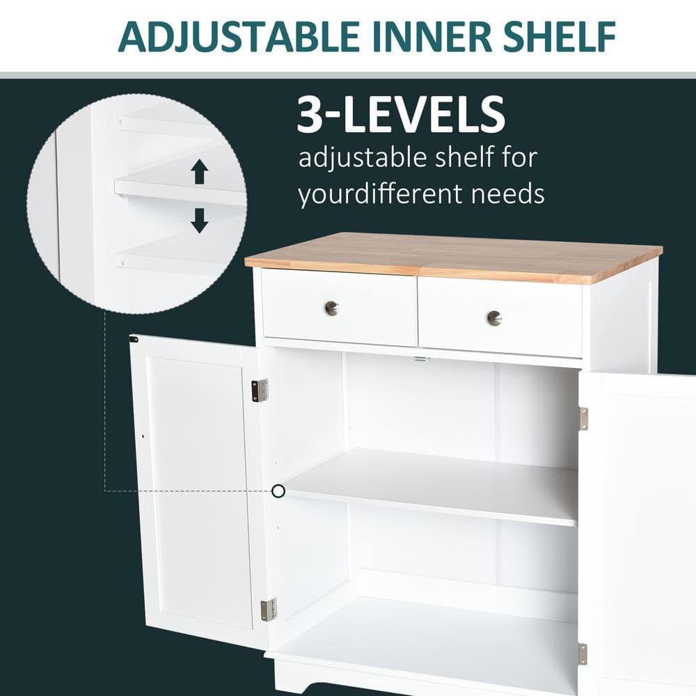 Modern White Kitchen Storage Cabinet with Adjustable Shelf and Solid Wood Top