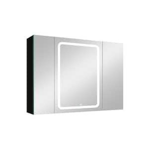 30 in. W x 40 in. H Frameless LED Bathroom Rectangular Aluminum Medicine Cabinet with Mirror in  Black
