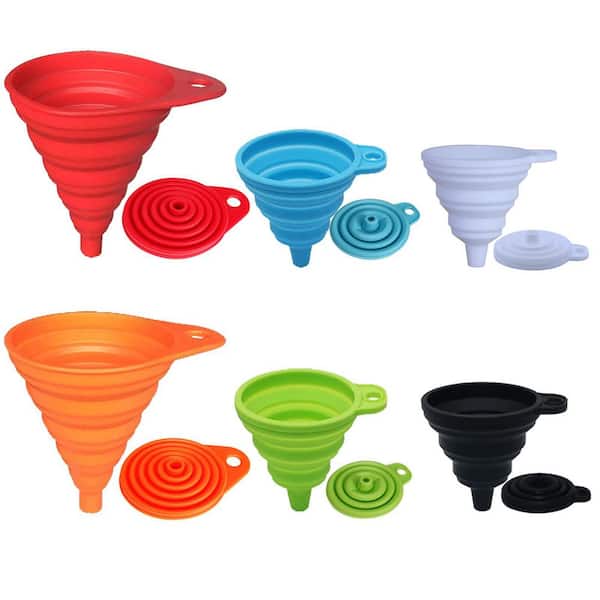 Silicone Funnel Set with Foldable, Collapsible, Food Grade for Filling Water Bottles and Liquid Transfer Tasks (6-Pack)