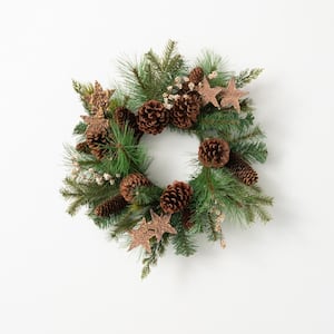 21 in. Unlit Green Star Rustic Pine Mini Artificial Christmas Wreath