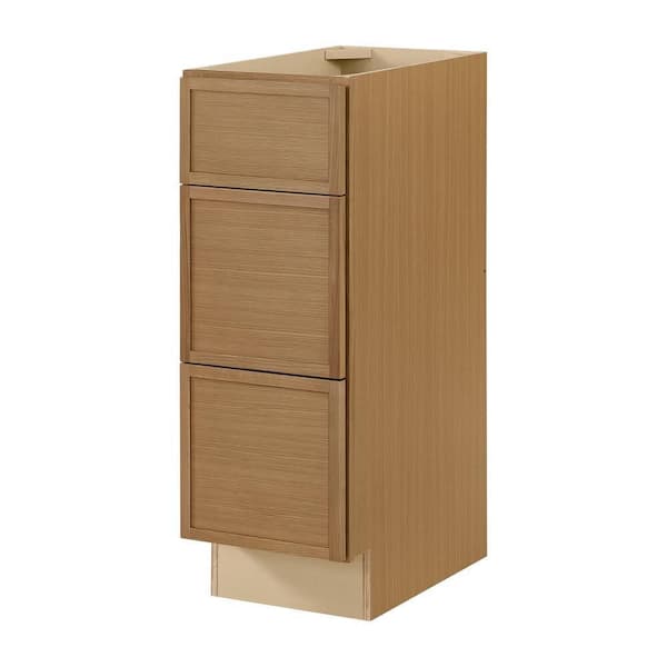 Leyton 12 in. W x 21 in. D x 34.5 in. H Ready to Assemble Plywood Slim Shaker Bath Drawer Base Cabinet in White Oak