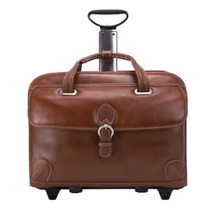 Carugetto Napa Cashmere Cognac Leather 15 in. Patented Detachable -Wheeled Laptop Briefcase