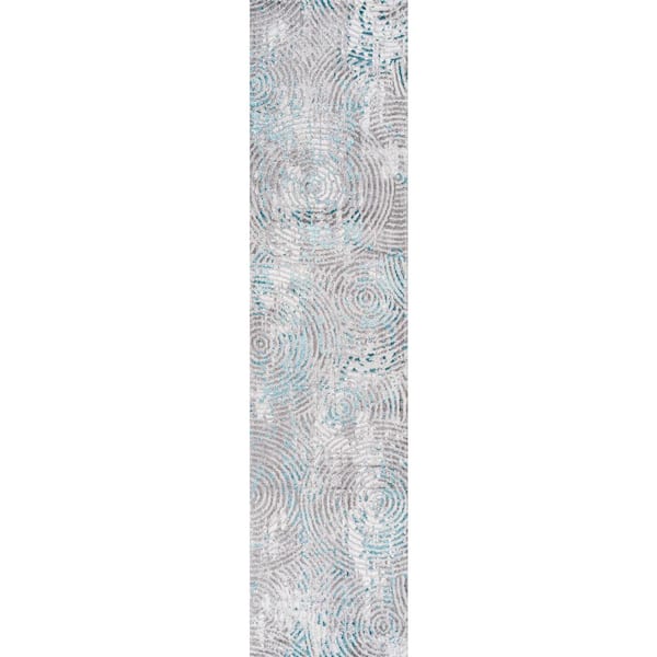 Timeworn Modern Abstract Gray/Turquoise 2 ft. x 10 ft. Runner Rug