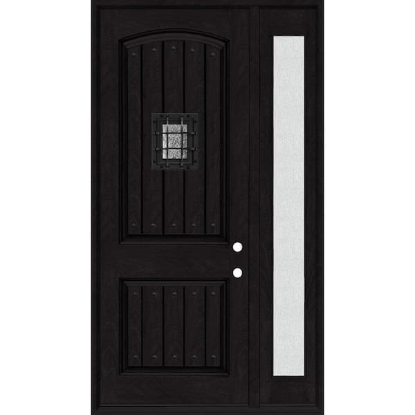 Steves & Sons Regency 53 in. x 96 in. 2P Plank Cavalier Speakeasy LHIS Onyx Stain Fiberglass Prehung Front Door w/14in. Rain SL