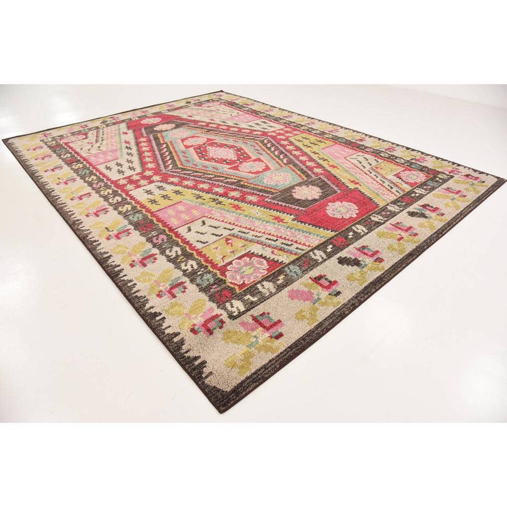 Sedona Red Geometric 9' x 12' Easy-Care Synthetic Area Rug