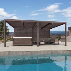 12 ft. x 20 ft. Bronze Aluminum Louvered Pergola with 4 Adjustable Rainproof Roofs and 1-Long Side Fixed Shutter Wall