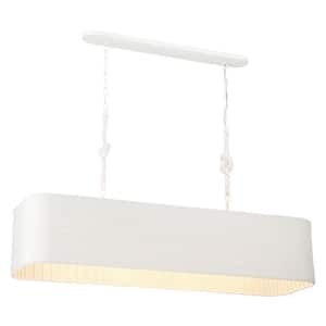 Lodelle 4-Light Matte White Island Chandelier for Dining Room or Kitchen with White Cotton Rope Shade, No Bulbs Included