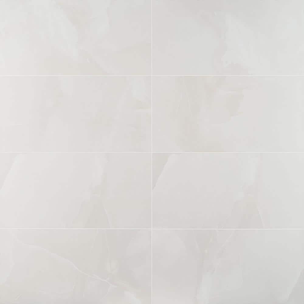 Saroshi 12" x 24" Matte White Porcelain Marble Look Tile