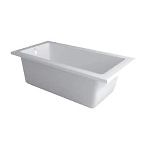 60 in. x 30 in. Acrylic Rectangular Soaking Drop-In Bathtub with Reversible Drain in White Brass trip lever included