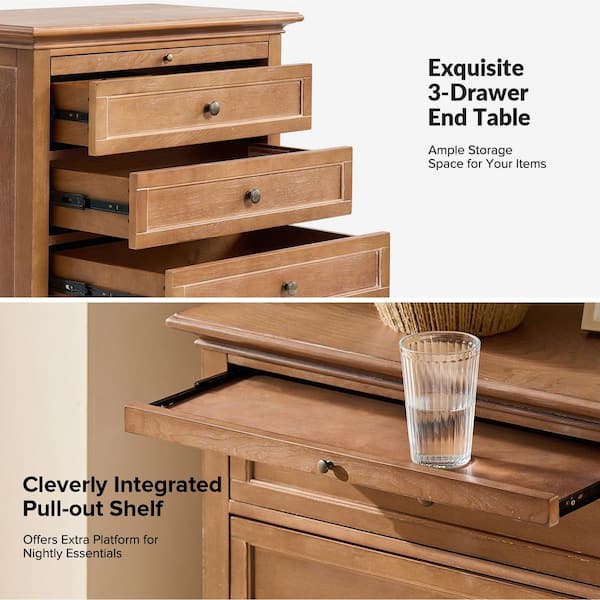 JAYDEN CREATION Julia Acorn 27 in. H Traditional 3-Drawer Solid