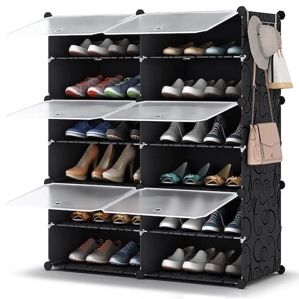 36 in. H 24-Pair Black Plastic Shoe Rack shoes-200 - The Home Depot