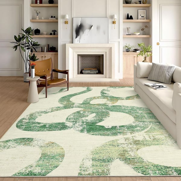 Green 9 ft. x 12 ft. Ultra Thin Low Pile Foldable Lightweight Snake Print Washable Polyester Area Rug