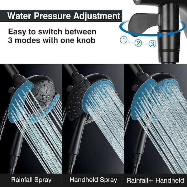 1-Piece 2-in-1 Shower Head with Hand Held Shower Head, Rain Shower Head and 59 in. Rotatable Hose in Black