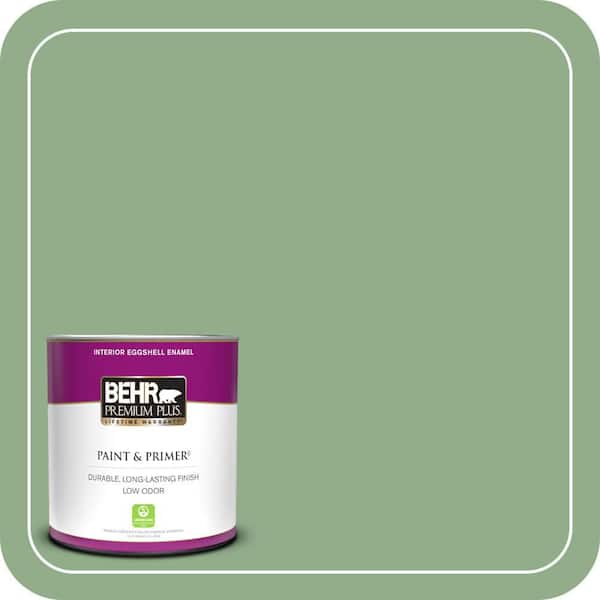 BEHR PREMIUM PLUS 1 qt. #MQ6-46 Flora Green Eggshell Enamel Low Odor Interior Paint & Primer