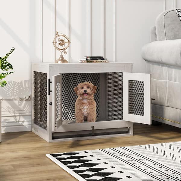 FUFU&GAGA Wooden Dog Kennel with Cushion Tray, Dog Crate Furniture, Heavy Duty Modern Dog Cage for Small Dogs, Size S, Gray