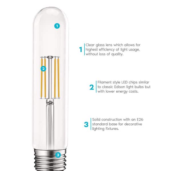 LUXRITE 60-Watt Equivalent T9 Dimmable Edison Tube LED Light Bulbs 5-Watt  UL Listed 3000K Soft White 550 Lumens E26 (4-Pack) LR21654-4PK - The Home  Depot