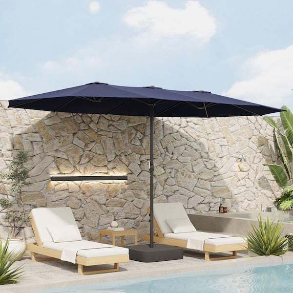 15 ft. Large Double Sided Beach Umbrella Outdoor Patio Umbrella with Crank Handle for Poolside Lawn Garden in Navy Blue