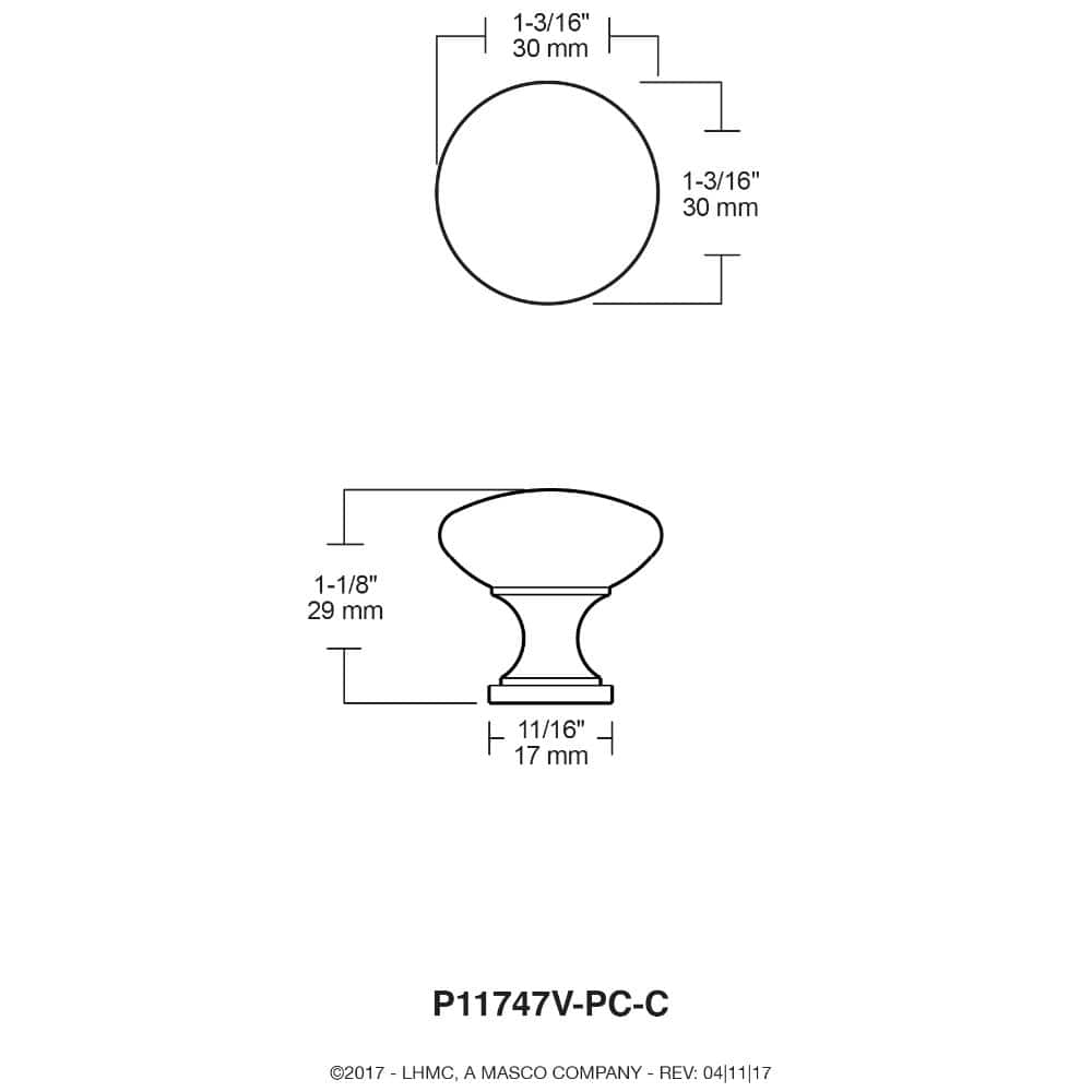 Polished Chrome Round Cabinet Knob with Mounting Hardware
