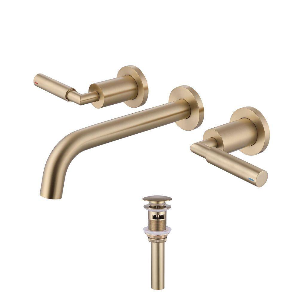 Double Handle Wall Mounted Bathroom Faucet with Drain Assembly Brass 3-Hole Vanity Basin Taps in Brushed Gold price history on PriceWatchPro