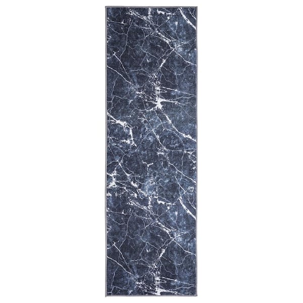 Concord Global Trading Eden Collection Marble Black 2 ft. x 7 ft. Machine Washable Abstract Indoor Area Rug