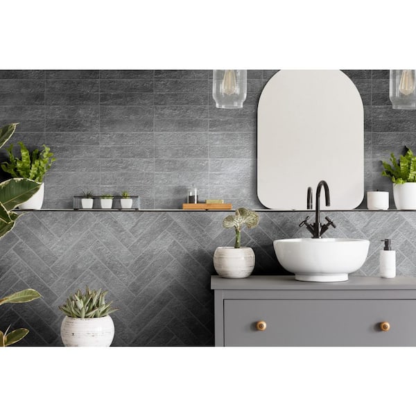 Brique Charcoal 2.36 in. x 9.84 in. Matte Subway Porcelain Floor and Wall Tile (5.152sq.ft/Case)