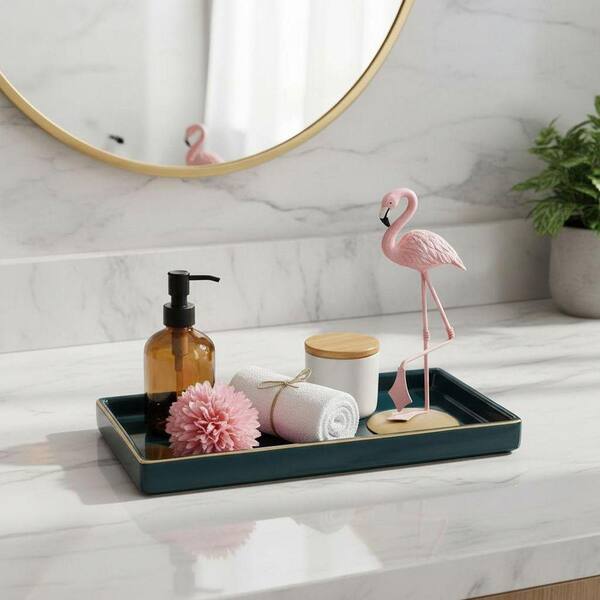 Elegant Green Ceramic Vanity Tray for Countertop and Dresser