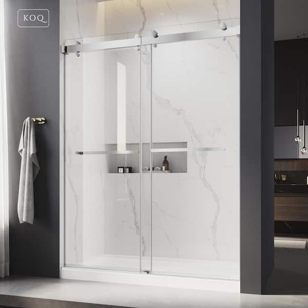 72 in. W x 76 in. H Double Sliding Frameless Shower Door in Chrome with 3/8 in. (10mm) Tempered Clear Glass