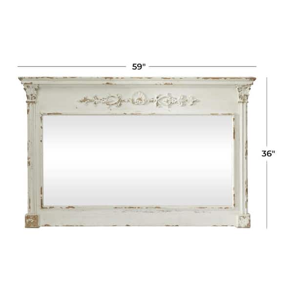 36 in. x 59 in. Carved Rectangle Framed Cream Floral Wall Mirror with Distressing