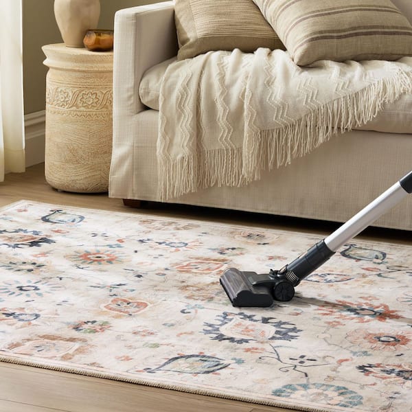 EVERWASH Haven 2 ft. 6 in. x 7 ft. Blue Multi Damask Floral Washable Area Rug