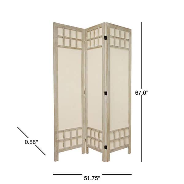 5.5 ft. Burnt White Muslin Window Pane 3-Panel Room Divider