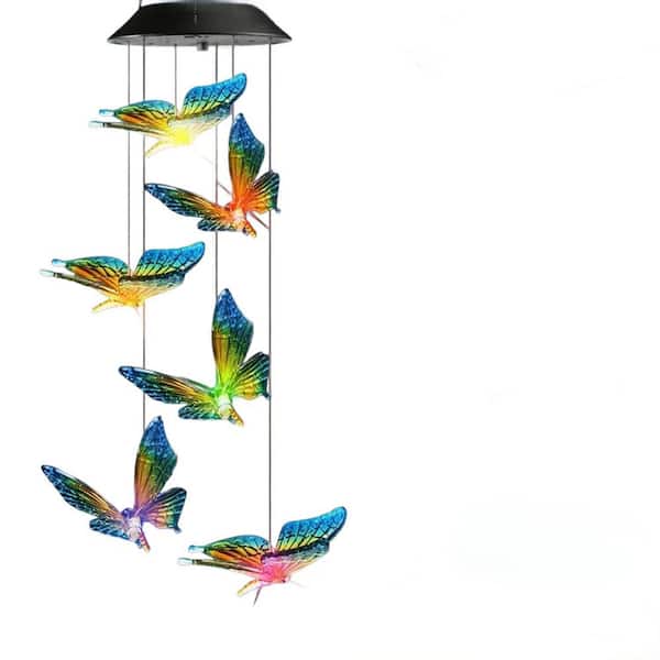 Solar Wind Chime Color Changing Wind Chimes Butterfly LED Decorative Mobile Waterproof Outdoor Lights for Garden