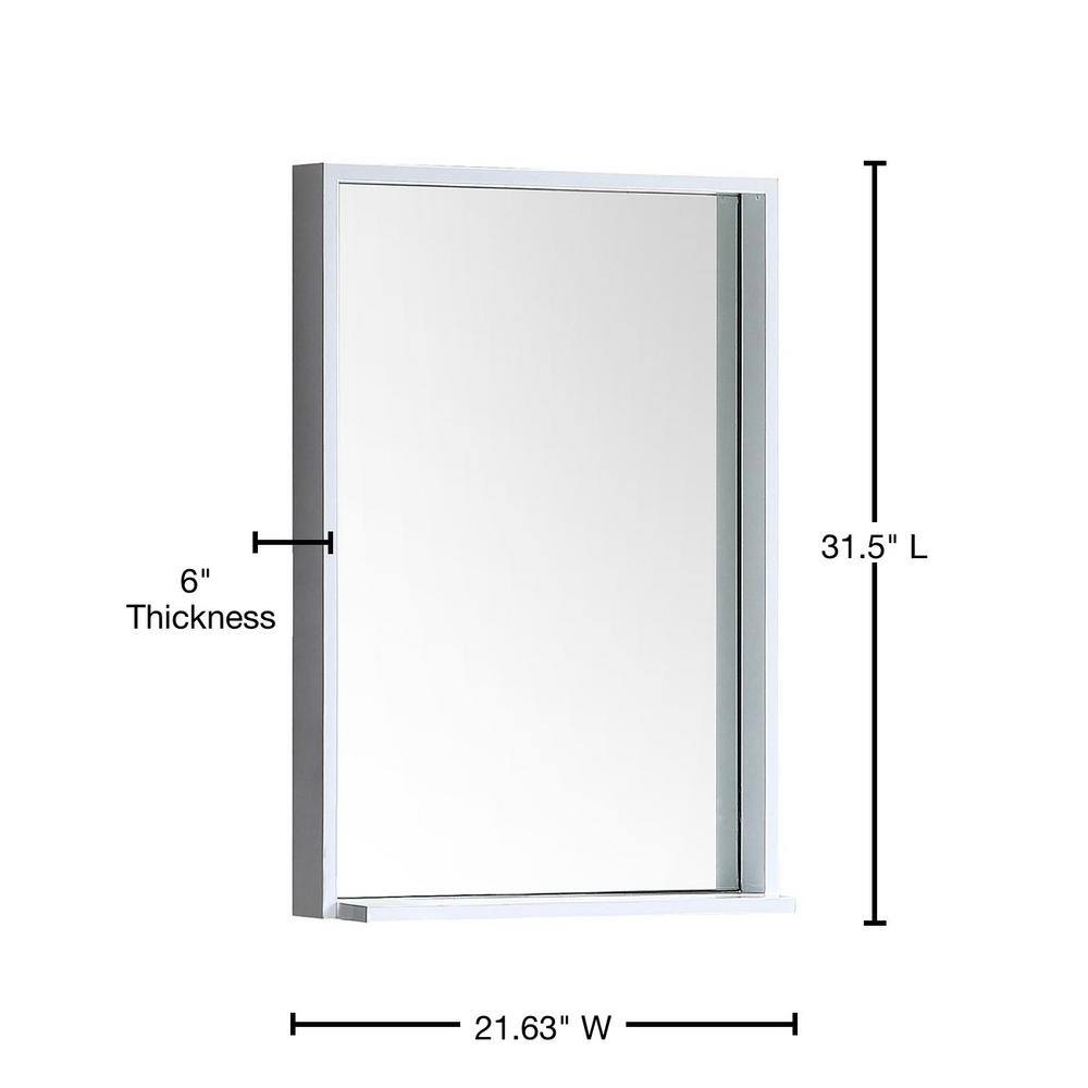Modern Rectangular Frameless White Wood Vanity Mirror with Shelf