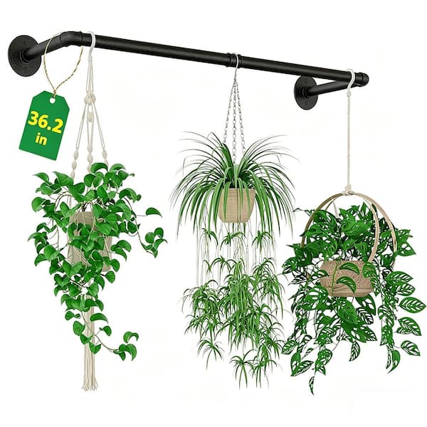 36.2" Modern Black Metal Plant Hanging Rod - Wall Mounted Plant Holder for Garden (Pot/Chain/Plant Not Included)